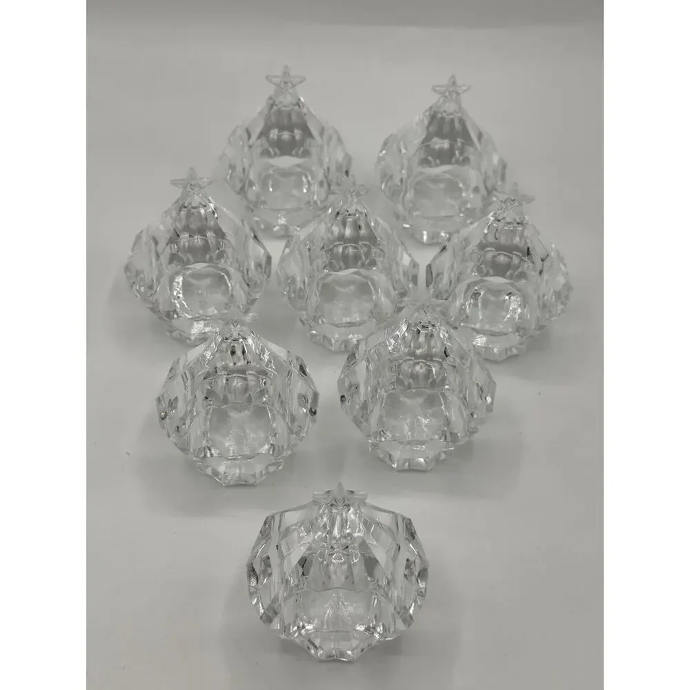 Set of 8 Clear Christmas Tree Diamond Cut Napkin Rings Acrylic Lucite MCM